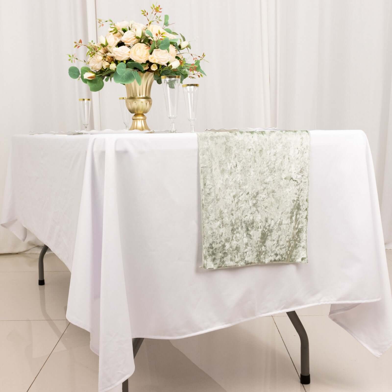 Premium Crushed Velvet 12x108 Table Runner Sage Green - Soft & Wrinkle-Resistant Table Linen