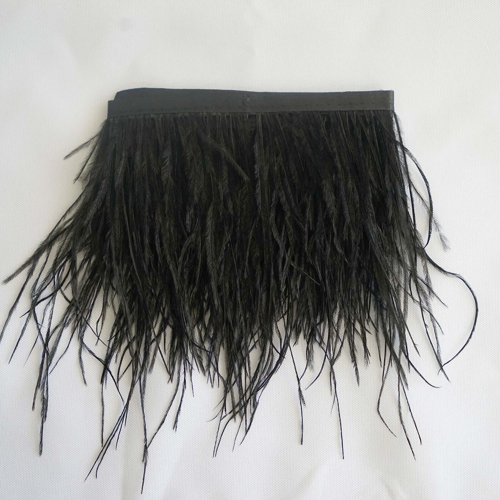 39 Black Real Ostrich Feather Fringe Trim With Satin Ribbon Tape