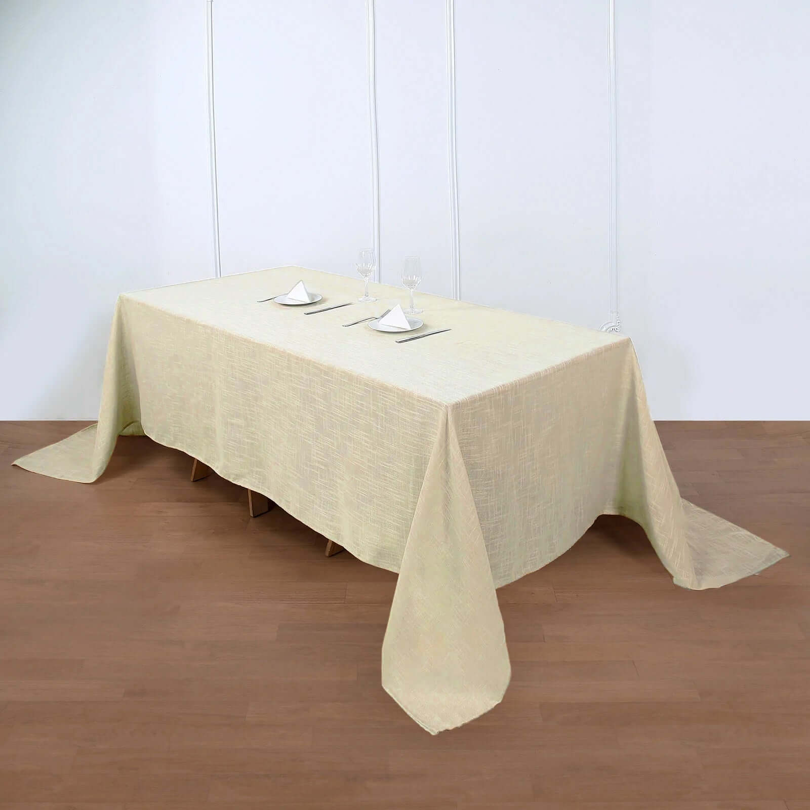 Faux Linen 90x132 Rectangular Tablecloth Beige - Slubby Texture Wrinkle-Resistant Seamless Table Cover