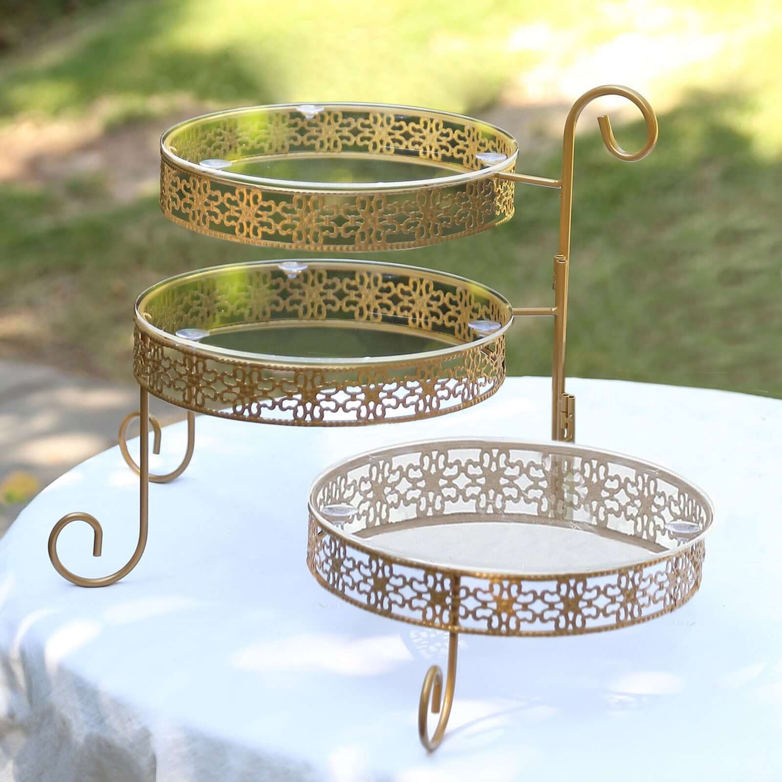 3-Tier Metal Rotating Cupcake Stand with Clear Acrylic Round Plates Gold - Hollow Lace Design Dessert Display 28