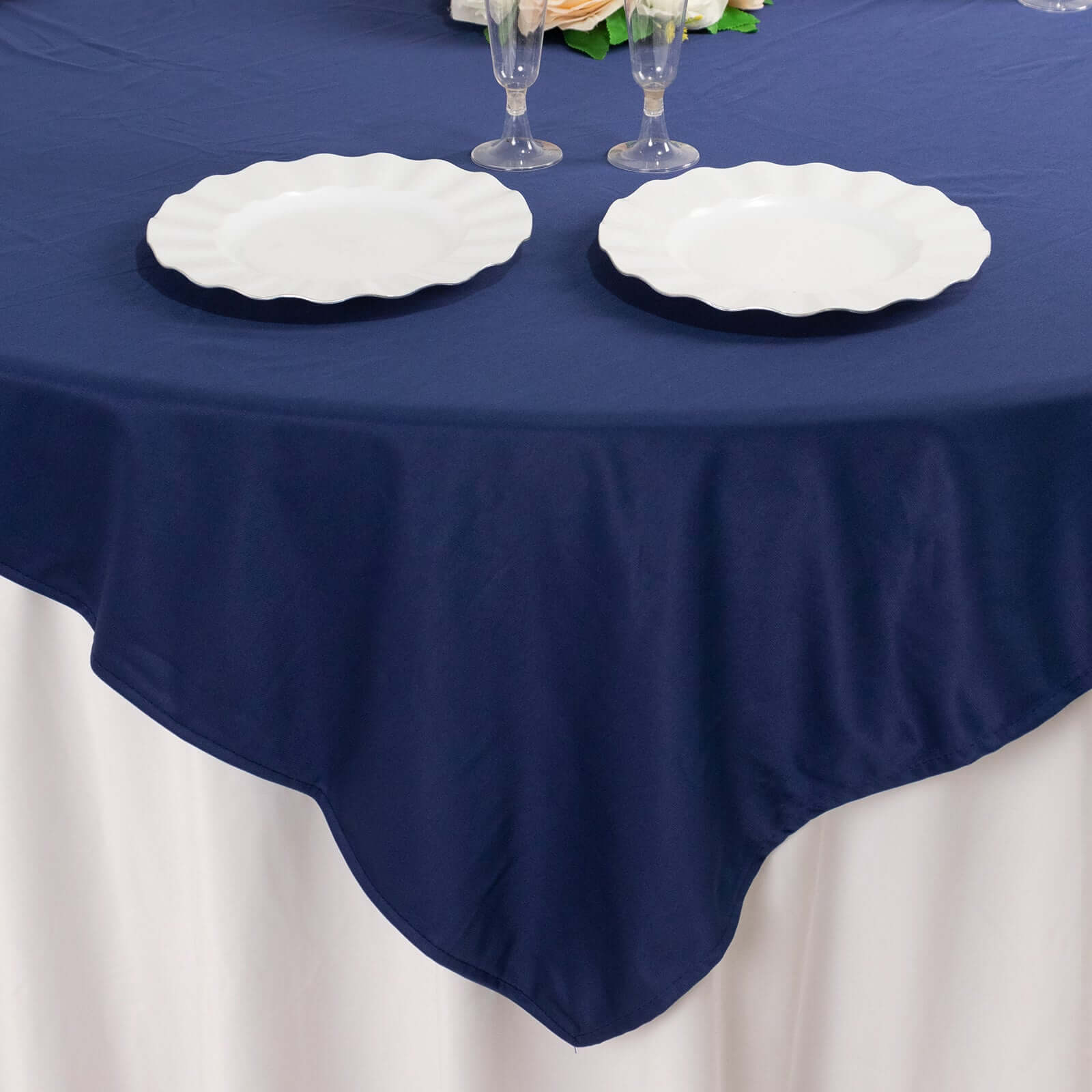 Premium Scuba 54x54 Table Overlay Square Tablecloth Navy Blue - Wrinkle Free & Stain Resistant Table Cover