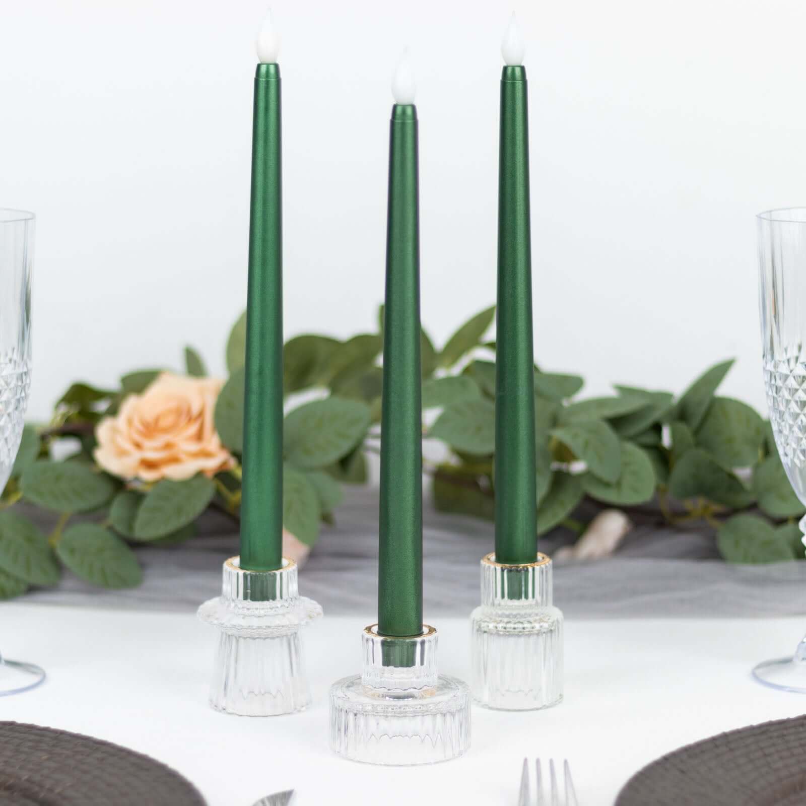 3-Pack LED Decorative Lighting Warm Flickering Hunter Emerald Green - Flameless Taper Candles 11