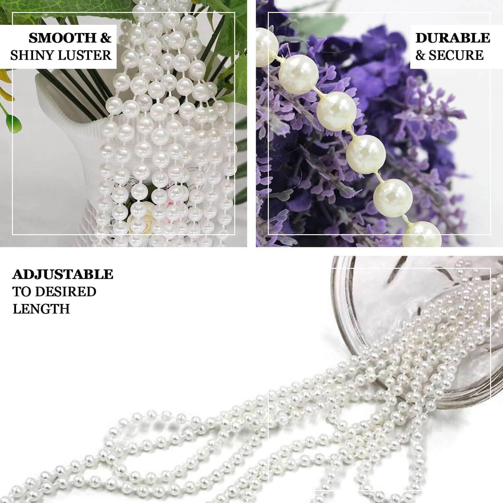 Faux Pearl Beads Vase Fillers in Ivory - Lustrous DIY Craft String Beads 12 Yards