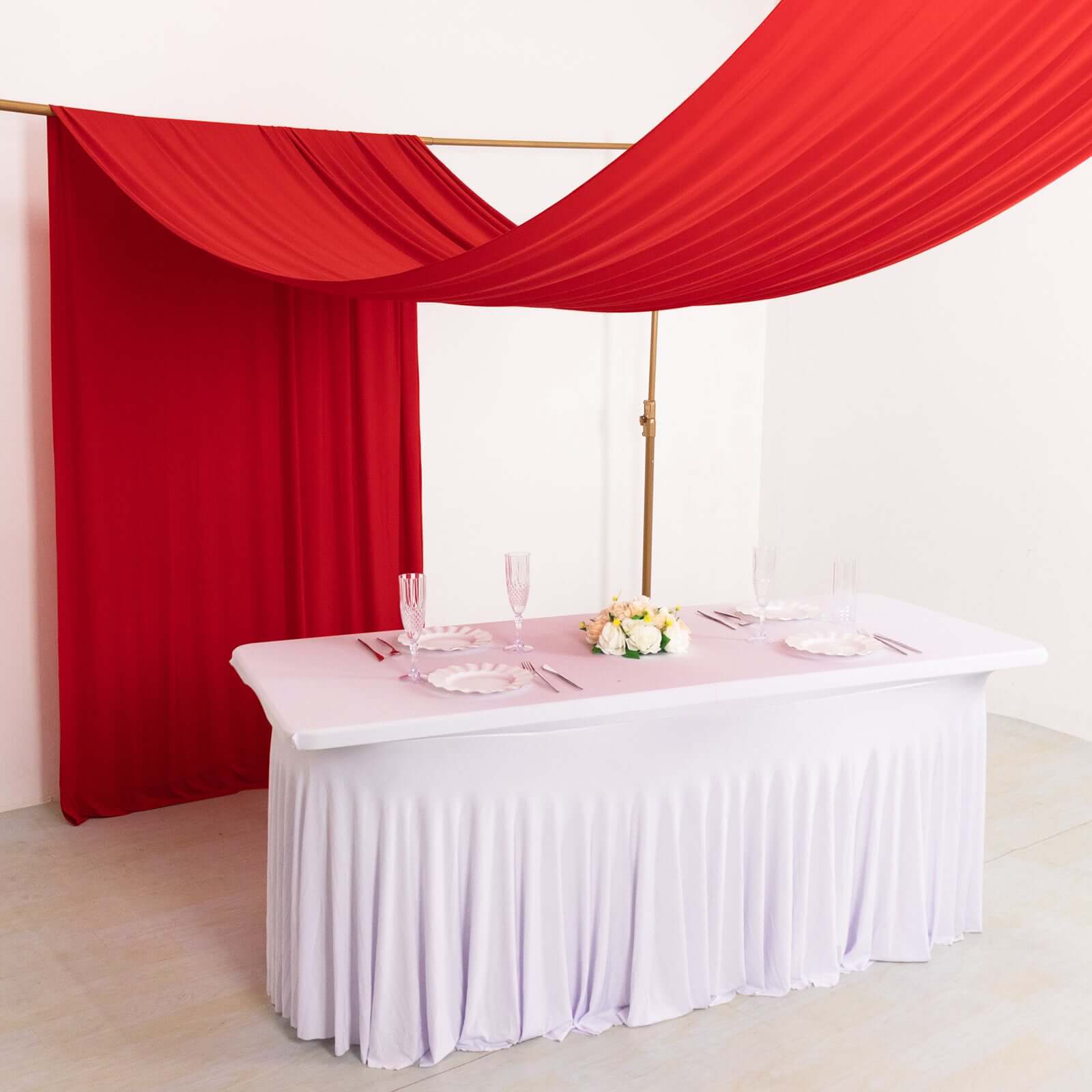 Red 4-Way Stretch Spandex Event Curtain Drapes, Wrinkle Free Backdrop Event Panel with Rod Pockets - 5ftx18ft