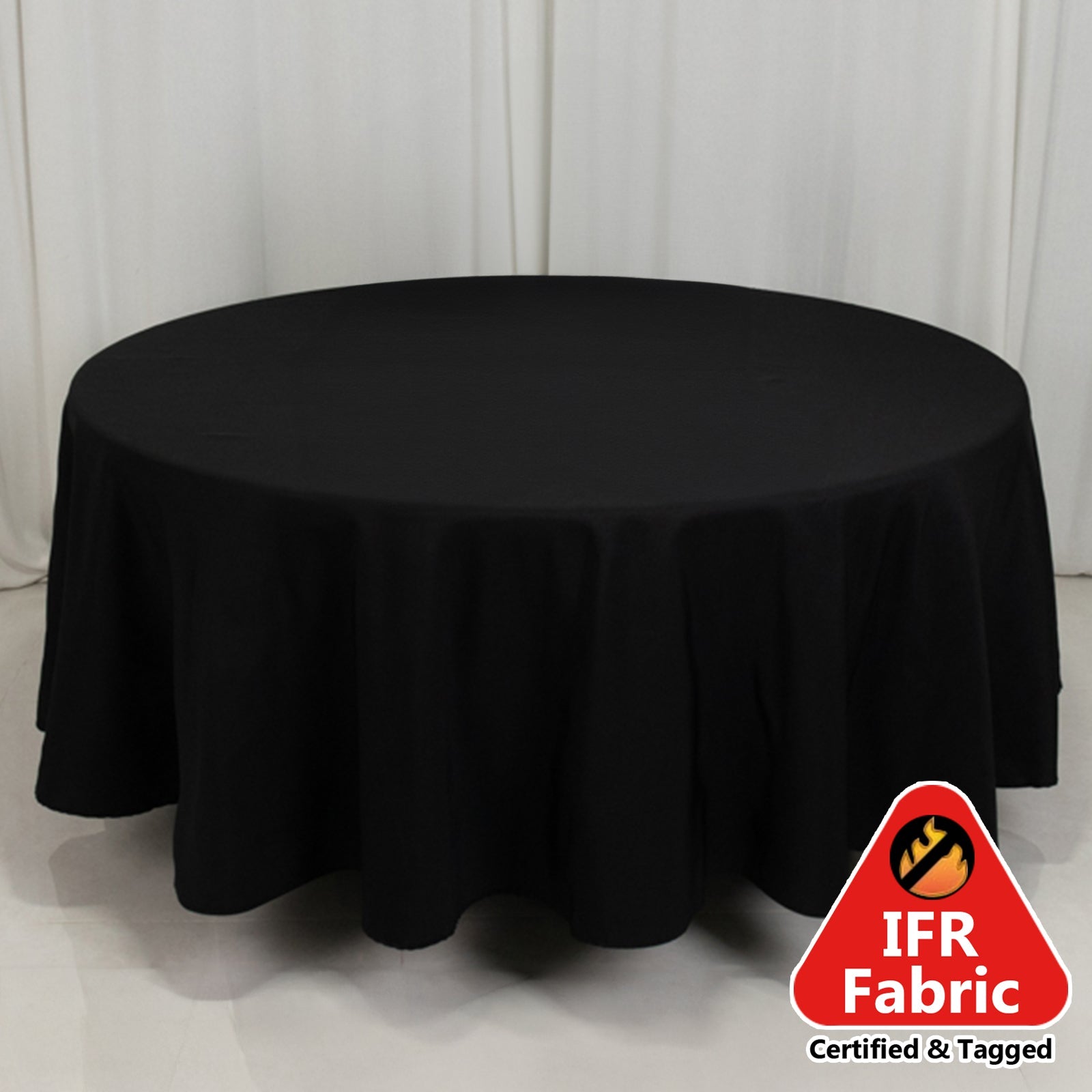 Fire Retardant Premium Polyester 108 Round Tablecloth Black - Stylish High-Performance Table Cover for Large Gatherings