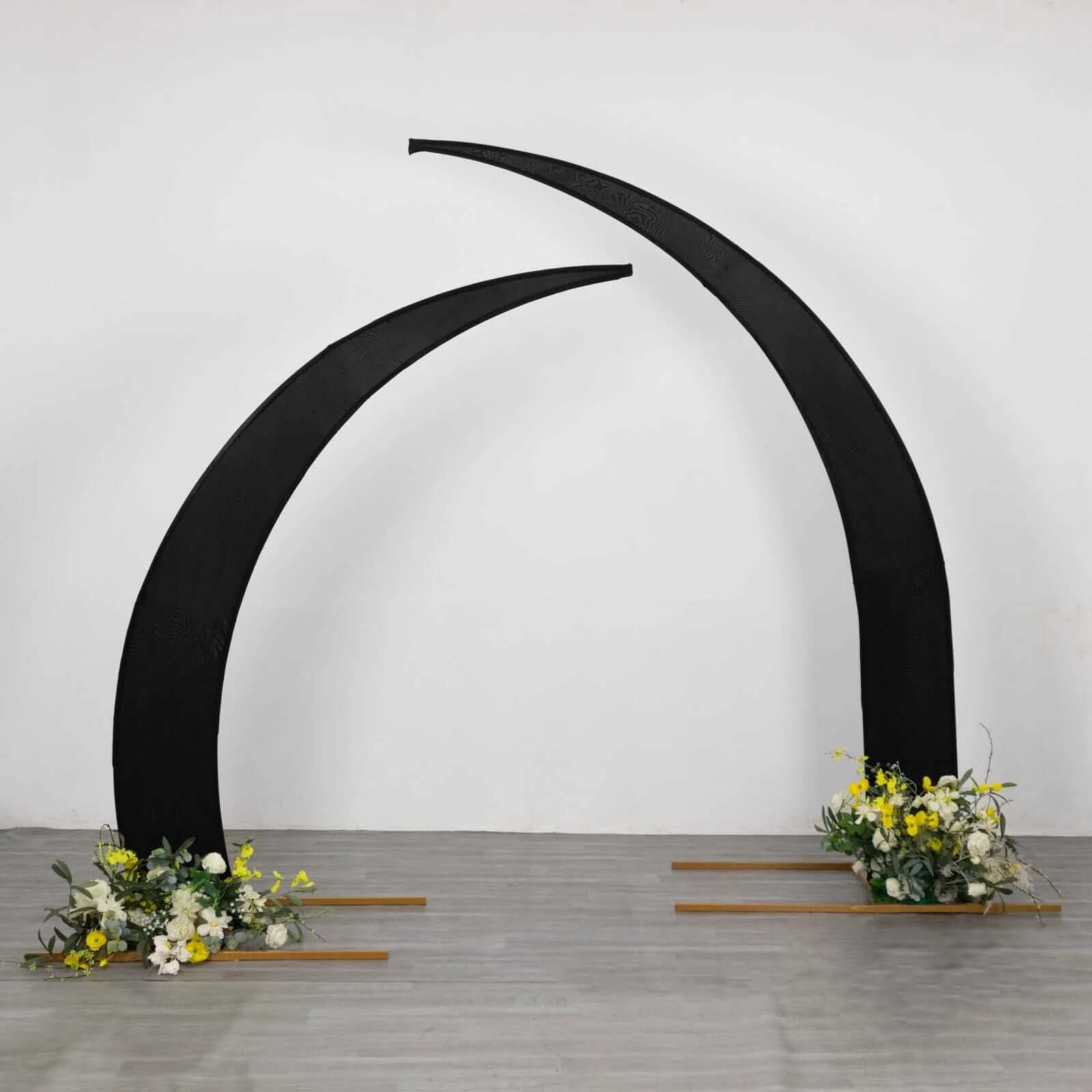 Set of 2 Black Spandex Half Crescent Moon Backdrop Stand Covers, Custom Fitted Wedding Arch Cover for Curved Arbor Flower Balloon Frame