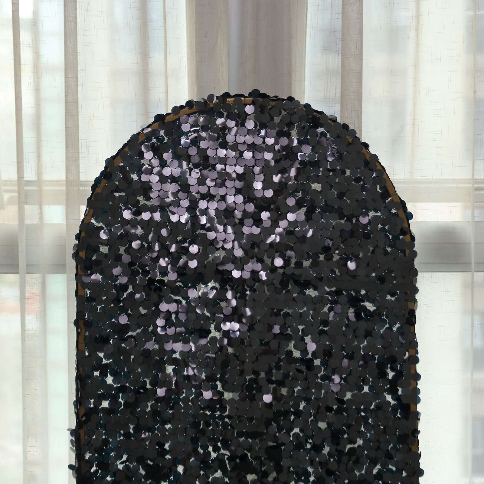 5ft Sparkly Black Double Sided Big Payette Sequin Chiara Backdrop Stand Cover For Fitted Round Top Wedding Arch