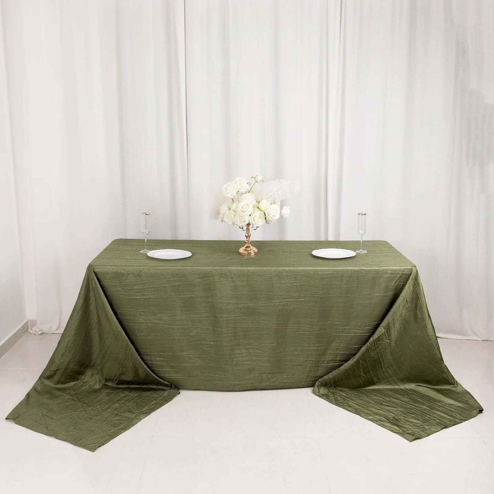 Taffeta 90x156 Rectangle Tablecloth Dusty Sage Green - Accordion Crinkle Seamless Table Cover