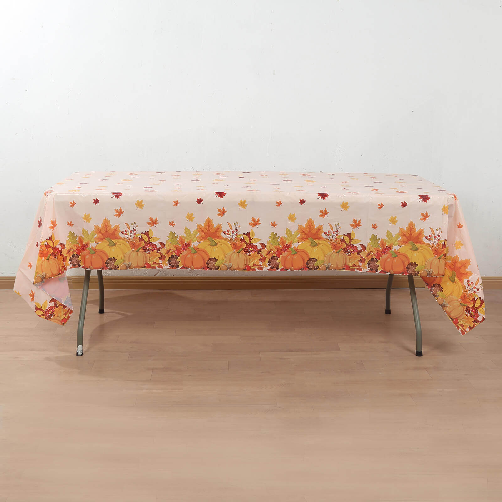 5-Pack Plastic Tablecloths Orange Thanksgiving Rectangle with Fall Leaves Pumpkin Print - Festive PVC Disposable Table Covers 54x108