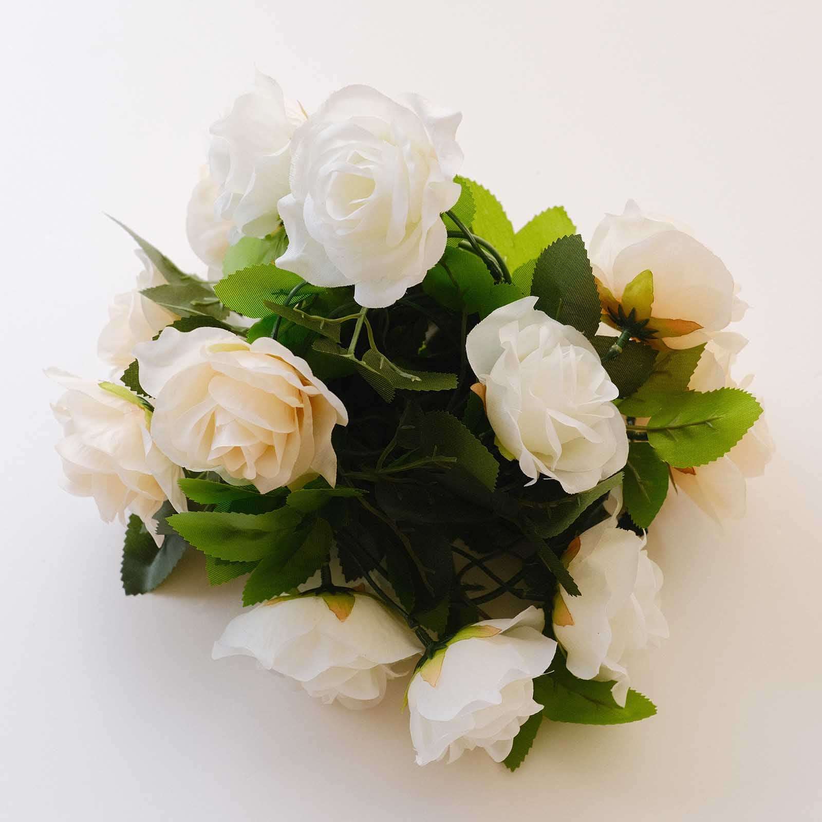 2 Pack 7ft Cream Ivory Artificial Silk Flower Garland Mini Rose Vines with 26 Flower Heads