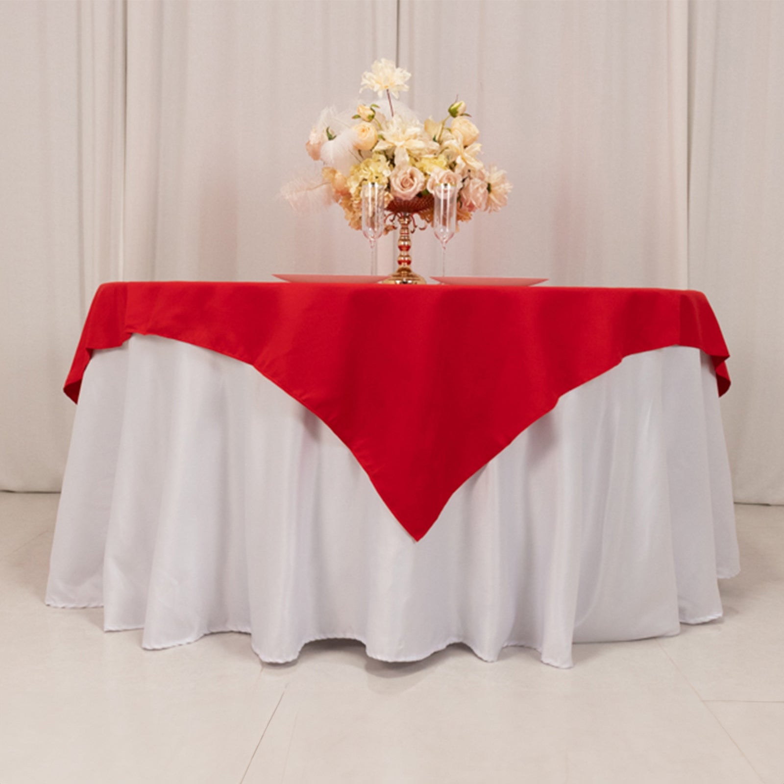 Cotton Blend 70x70 Table Overlay Square Tablecloth Red - Wrinkle-Resistant Fabric Table Topper