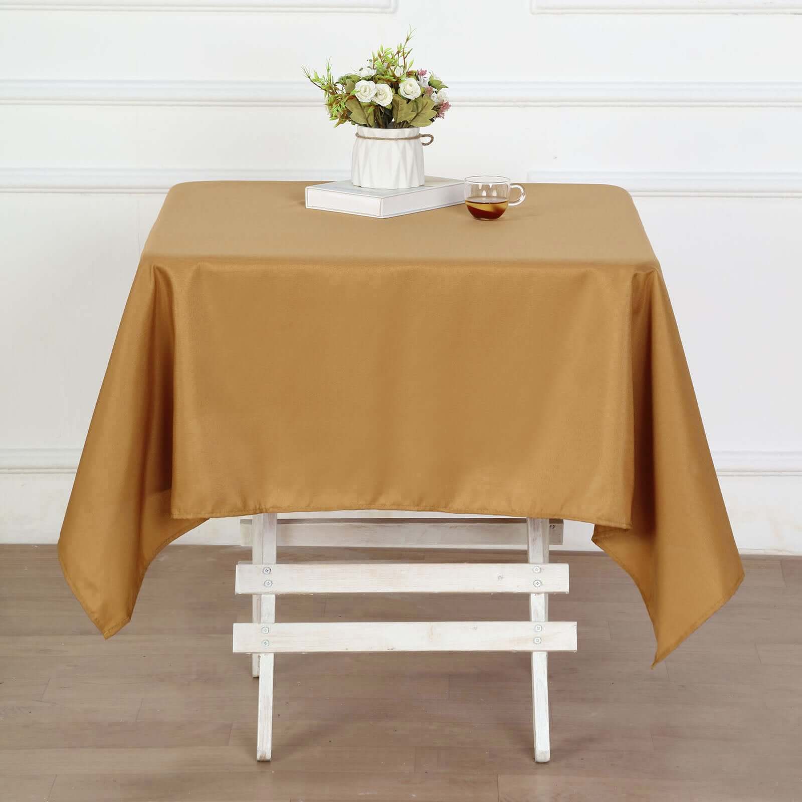 Polyester Square 54x54 Tablecloth Gold - Wrinkle-Resistant & Durable Table Cover for Events