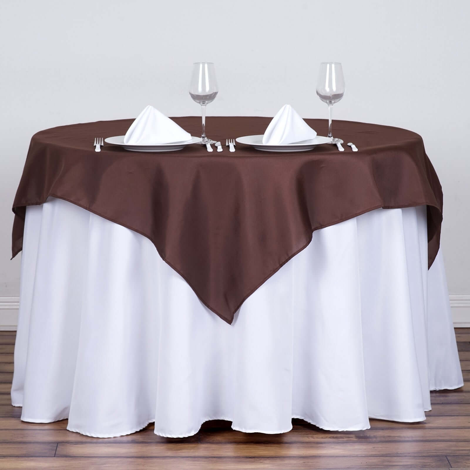 Polyester 54x54 Table Overlay Square Tablecloth Chocolate - Wrinkle-Resistant & Durable Table Cover