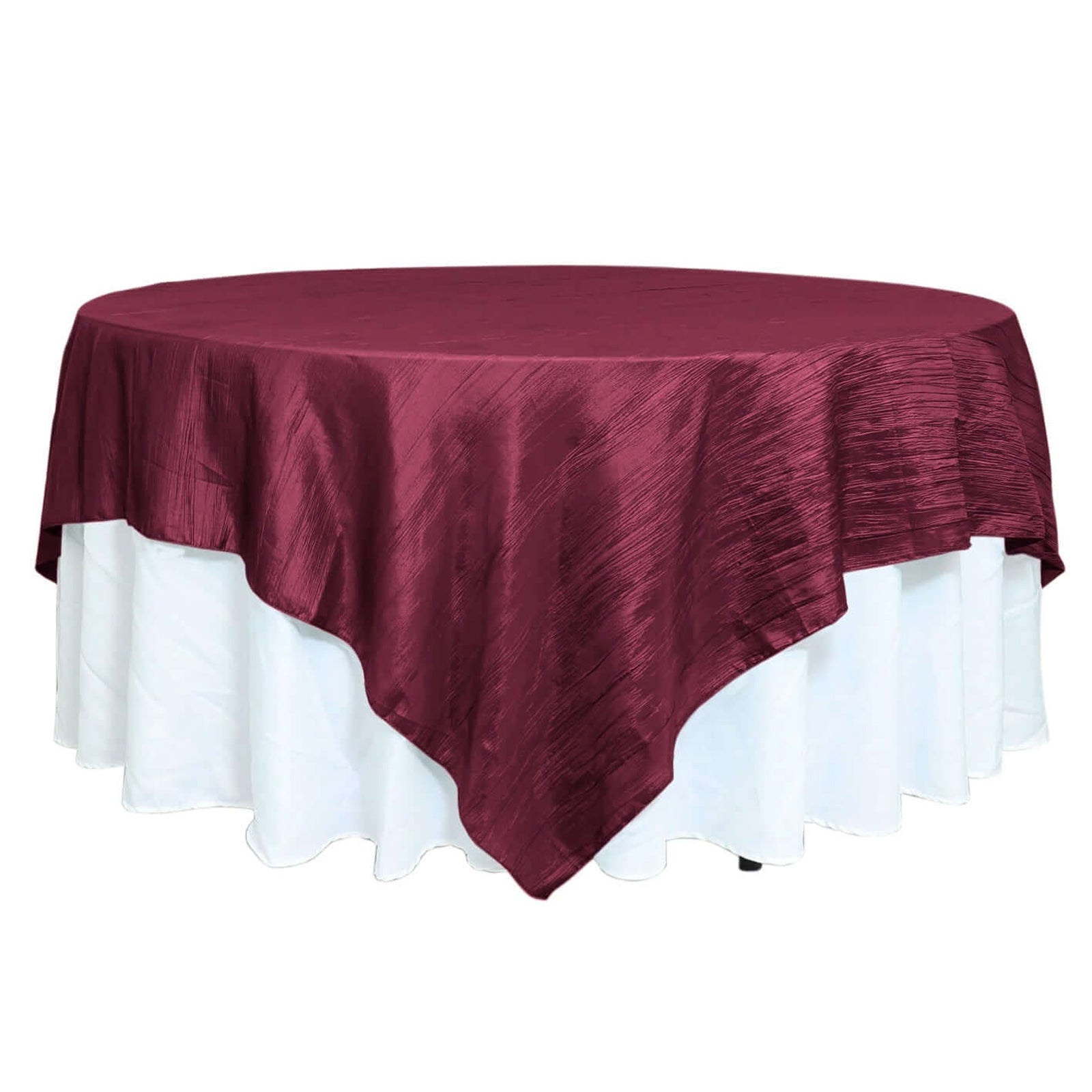 Taffeta 90x90 Table Overlay Square Tablecloth Burgundy - Accordion Crinkle Table Cover