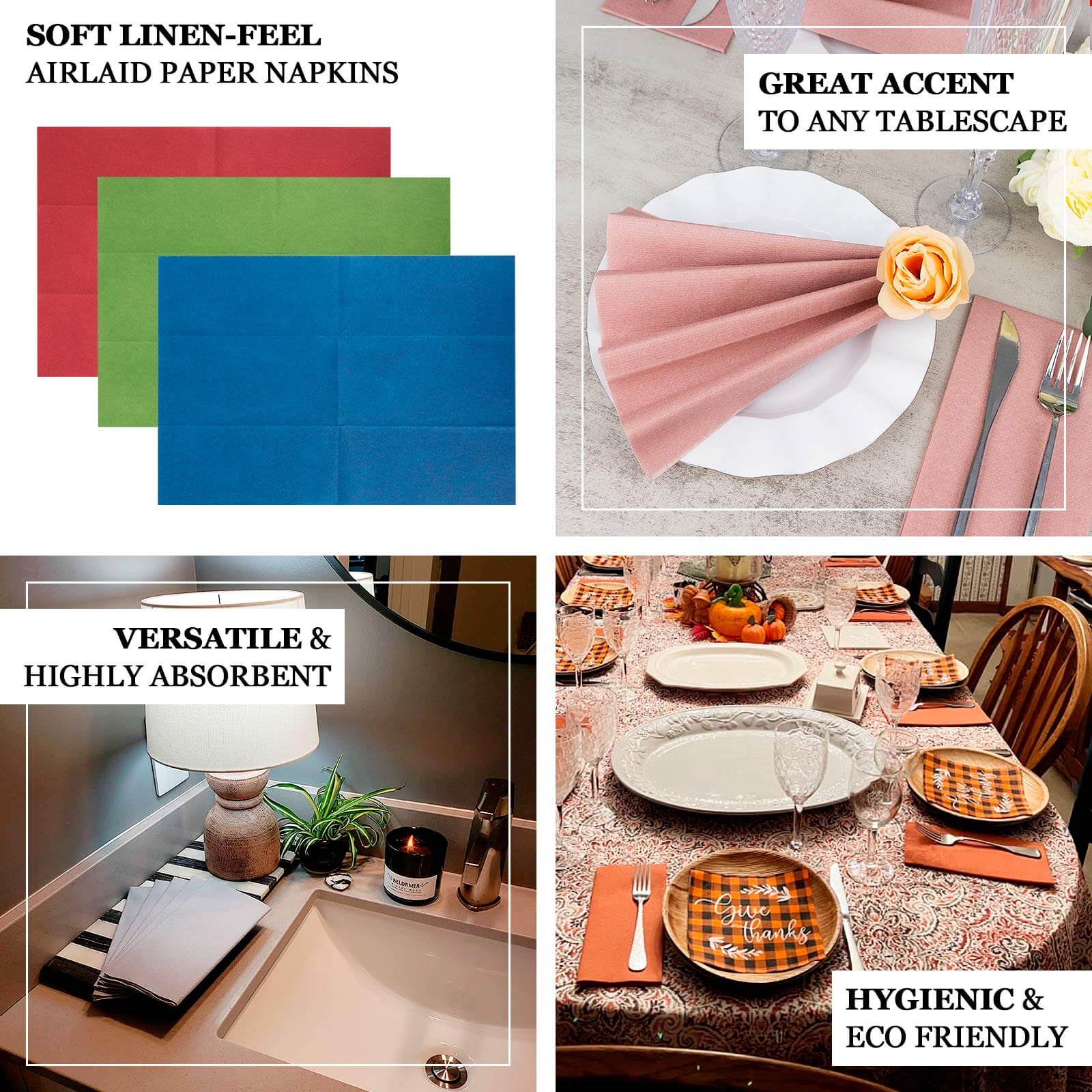 20-Pack Paper Linen-Like Napkins Dusty Rose - Disposable Hygienic Airlaid Guest Towels 8.5x4