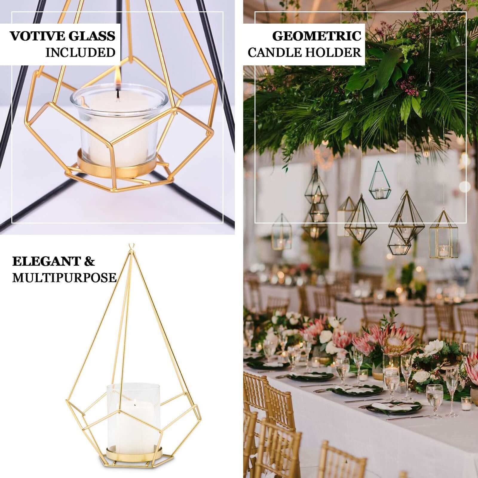 Set of Metal Candle Holders Linked Geometric Design Rose Gold - Modern Votive Glass Decor for Tables & Gatherings 16