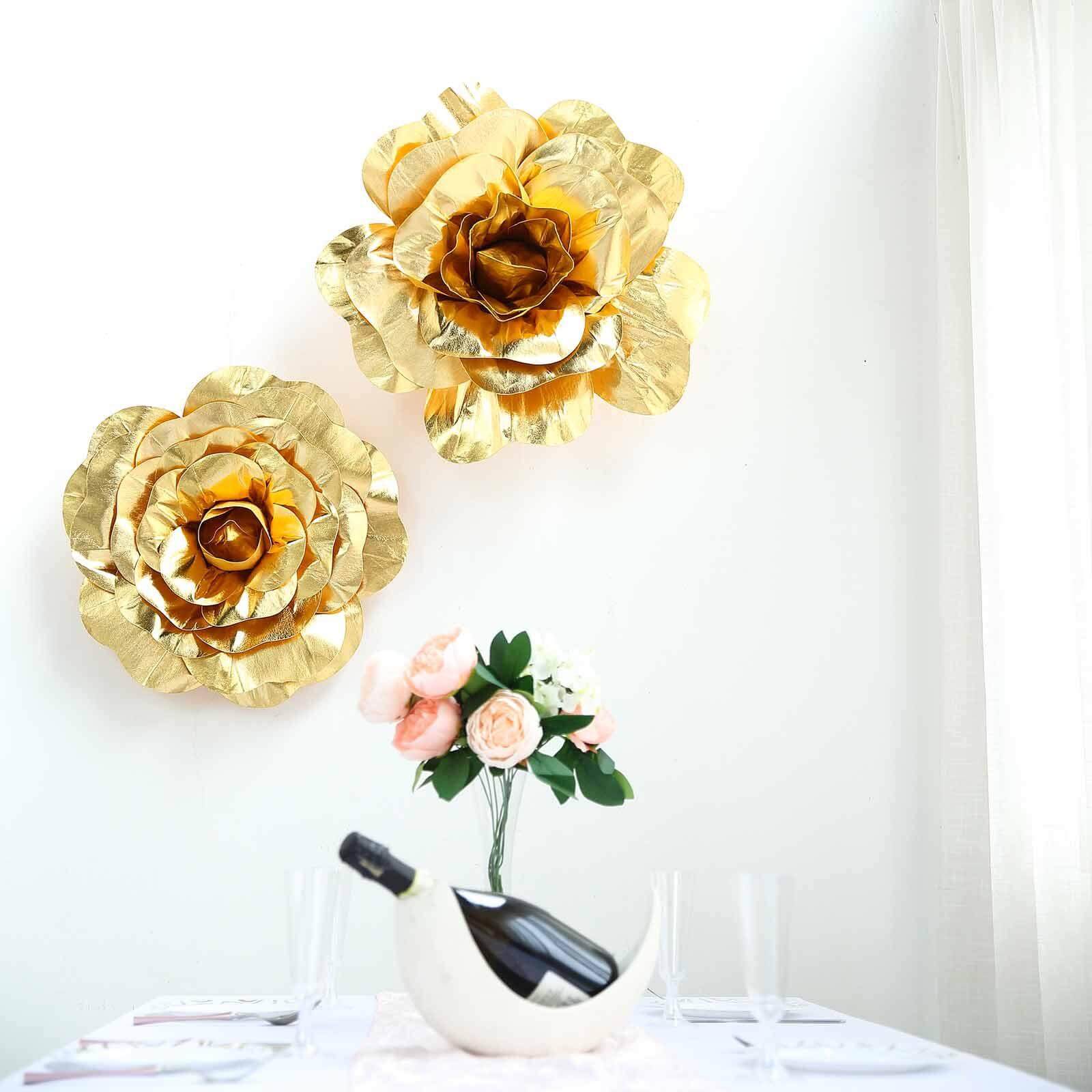 2 Pack 20 Large Metallic Gold Real Touch Artificial Foam DIY Craft Roses