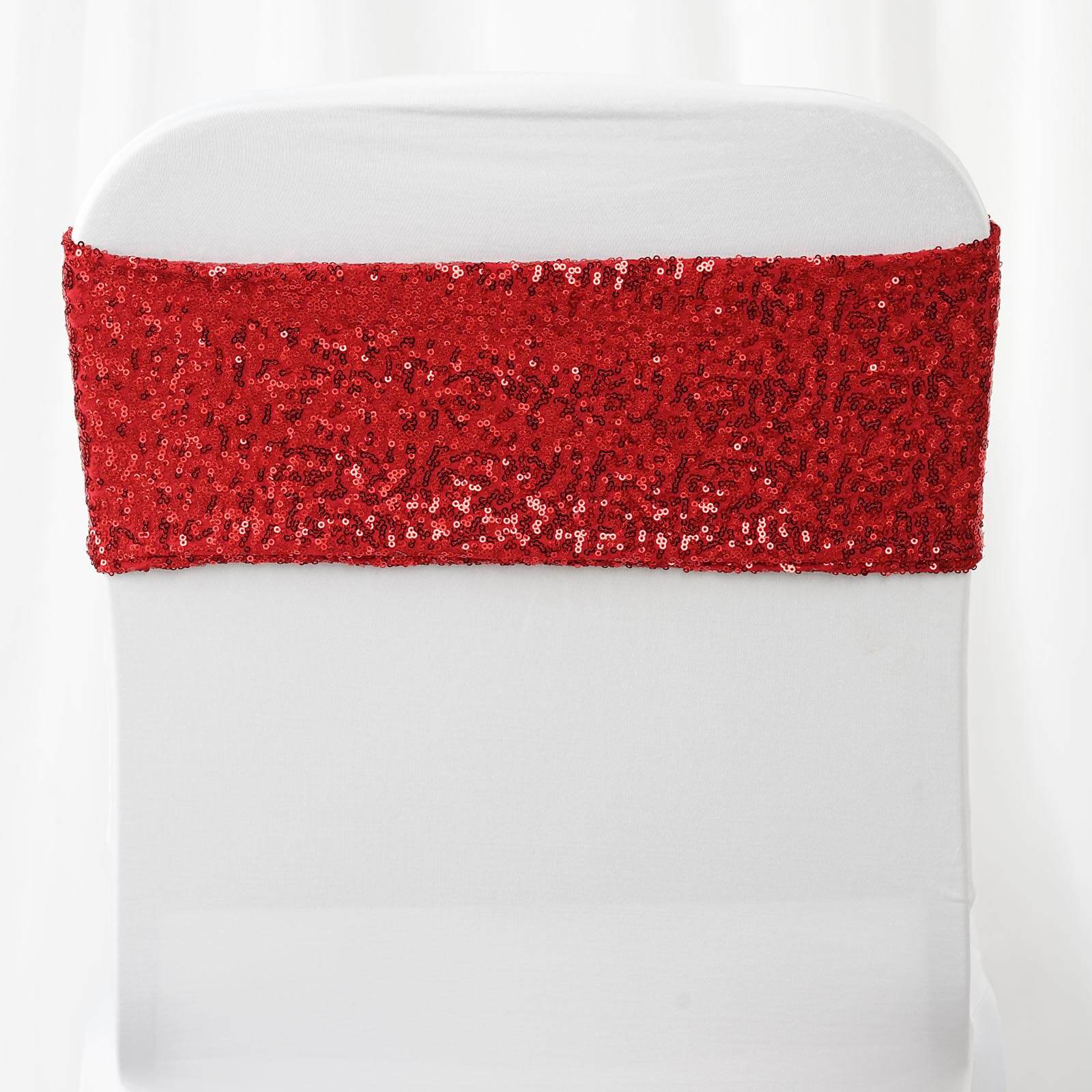 5 Pack Sequin Spandex Chair Sashes Red - Stretch Chair Bands 6x15