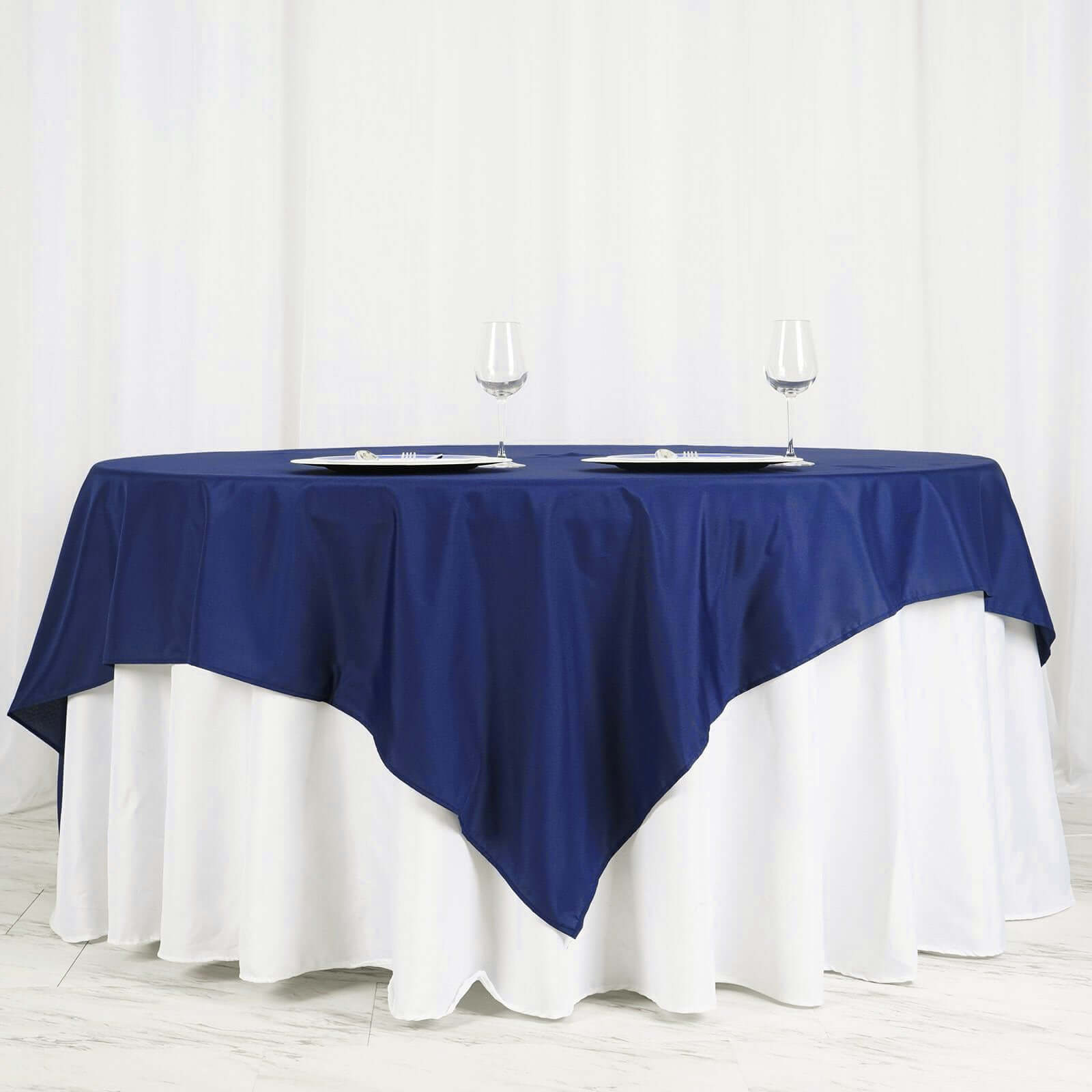 Polyester 70x70 Table Overlay Square Tablecloth Navy Blue - Wrinkle-Resistant & Durable Table Cover