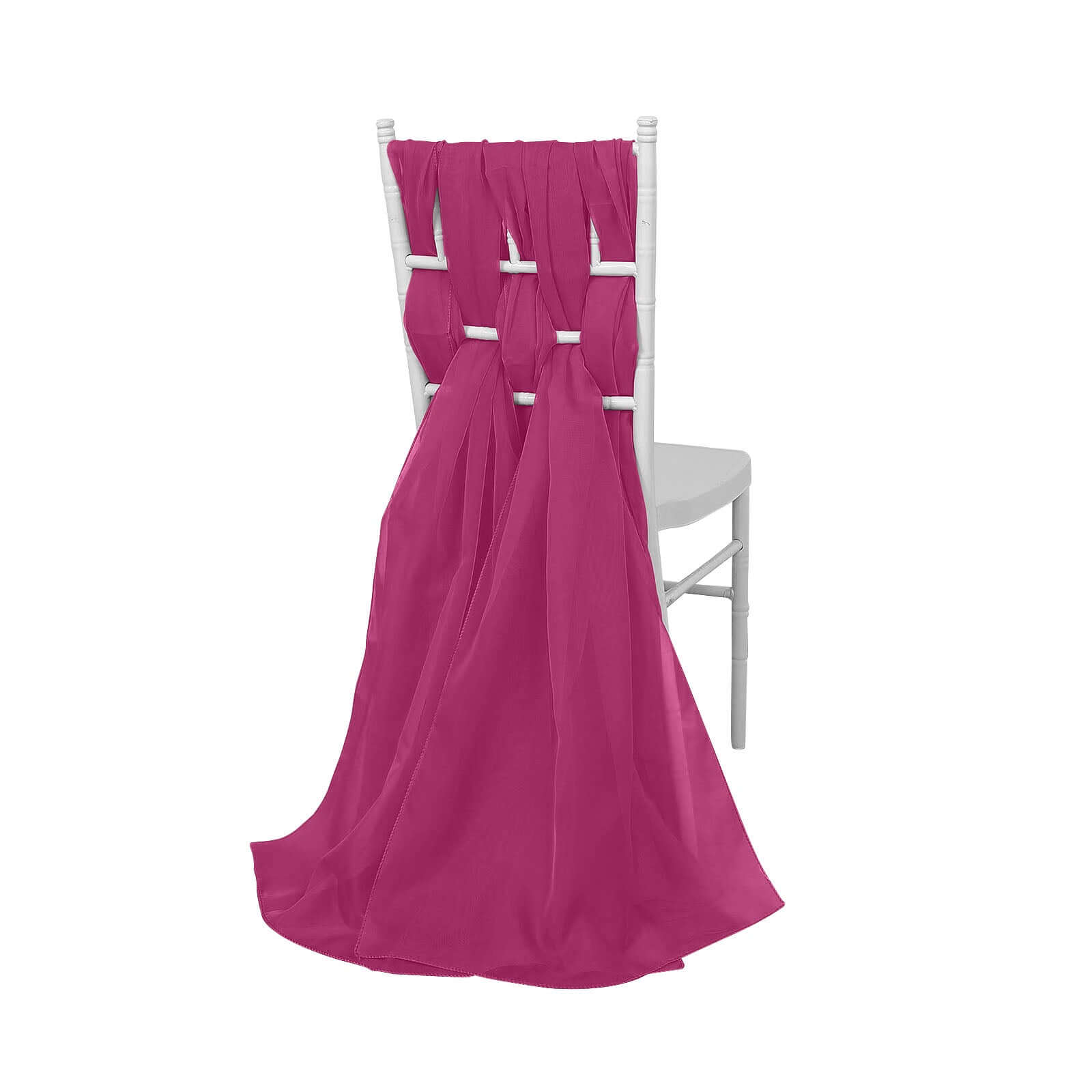 5 Pack Premium Chiffon Chair Sashes Fuchsia - Soft & Lightweight Designer Chair Bows 22x78