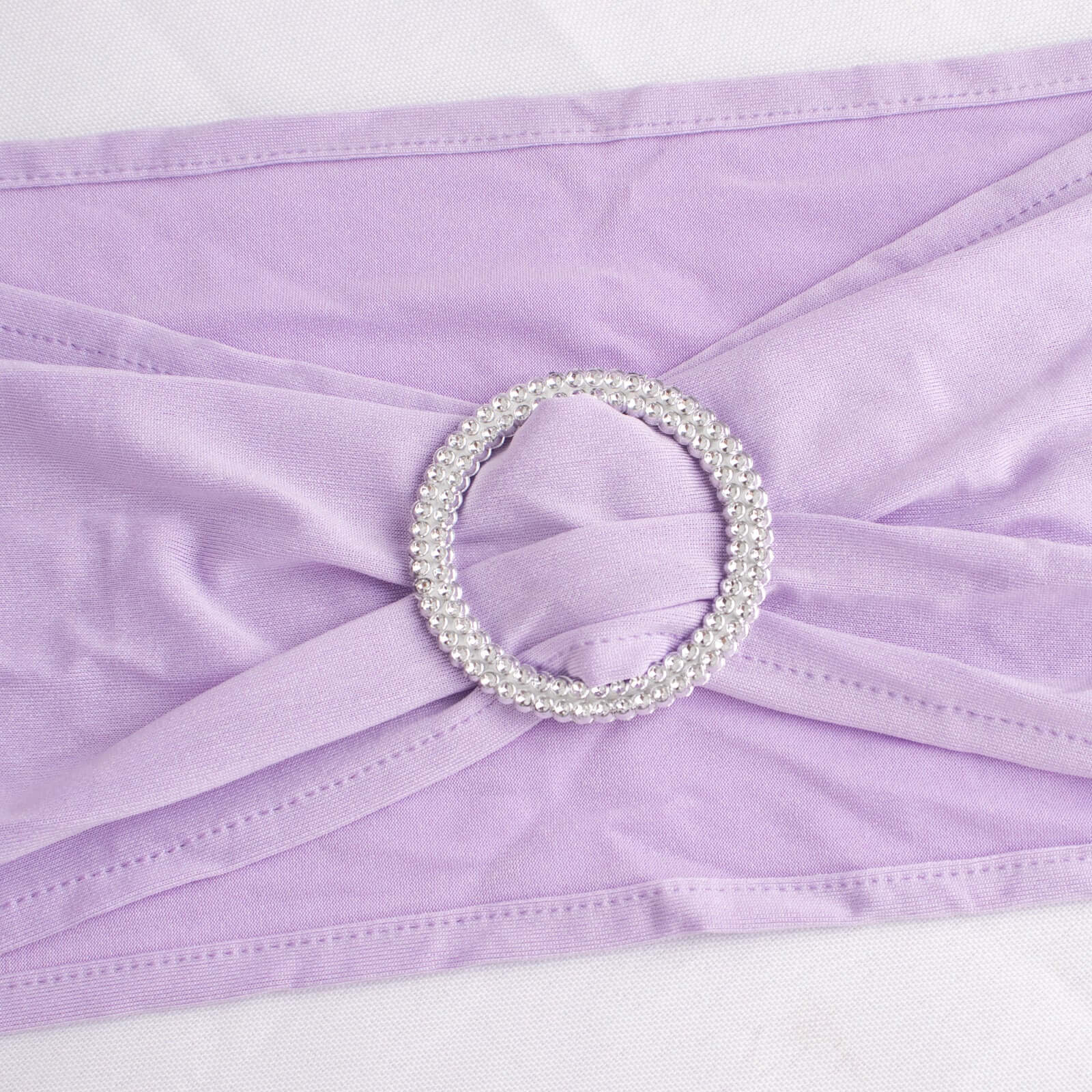 5 Pack Stretch Spandex Chair Sashes Lavender Lilac - Reusable Chair Bands with Silver Diamond Ring Slide Buckle 5x14