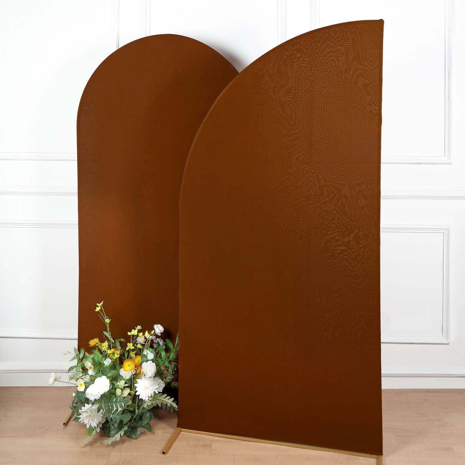 7ft Cinnamon Brown Spandex Half Moon Chiara Backdrop Stand Cover, Custom Fitted Wedding Arch Cover