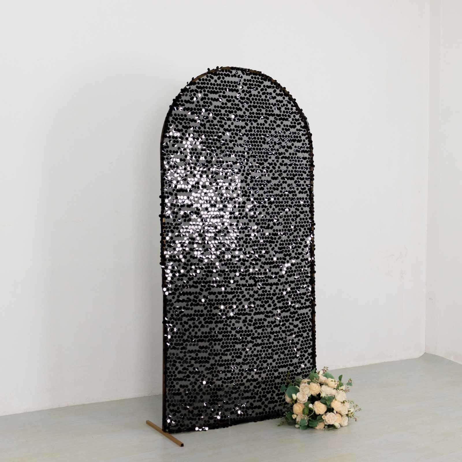 7ft Sparkly Black Big Payette Sequin Fitted Wedding Arch Cover for Round Top Chiara Backdrop Stand