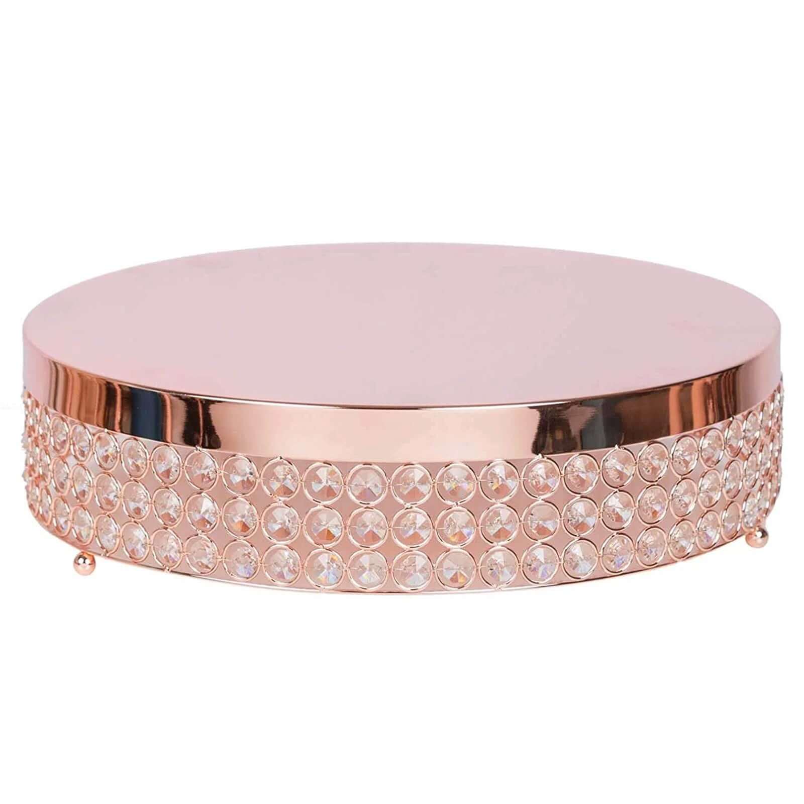 Metal Cake Stand Pedestal Crystal Beaded Design Rose Gold - Cupcake Display and Dessert Riser 13