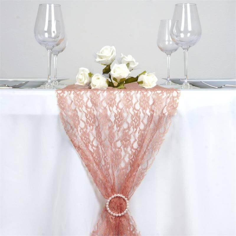 Floral Lace 12x108 Table Runner Dusty Rose - Stylish Vintage Table Decor