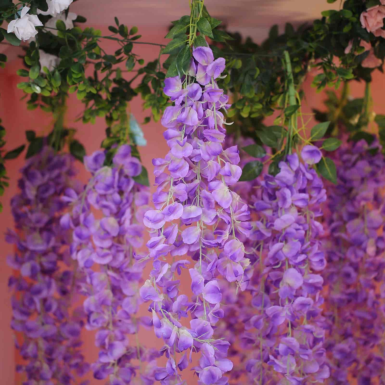 42 Silk Hanging Wisteria Flower Garland Vines in Lavender Lilac, Elaborated 5 Full Strands in 1 Bush