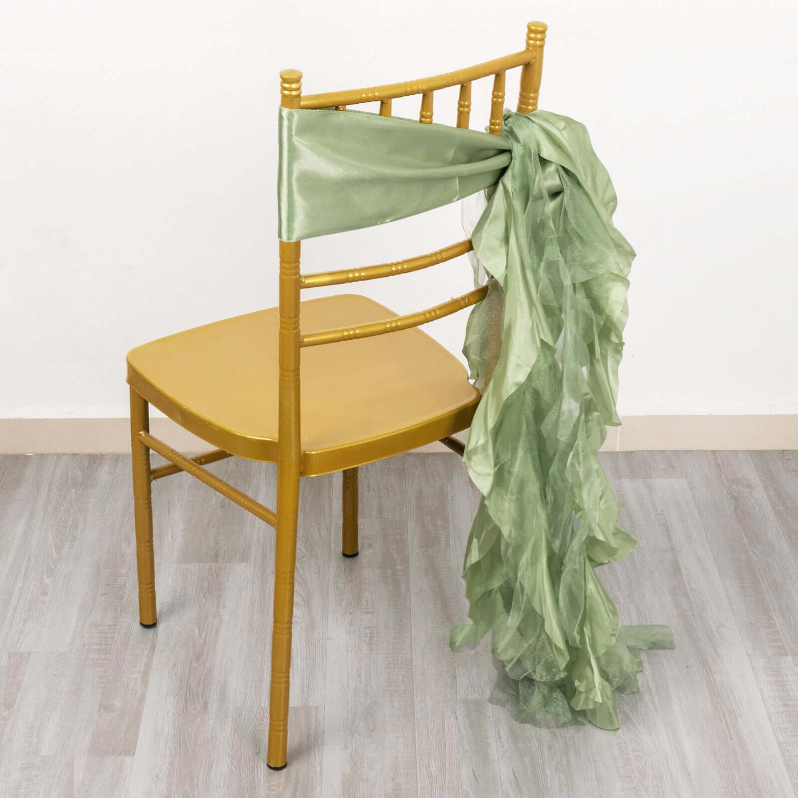 5 Pack Chiffon Satin Chair Sashes Sage Green - Easy to Install Ruffled Curly Willow