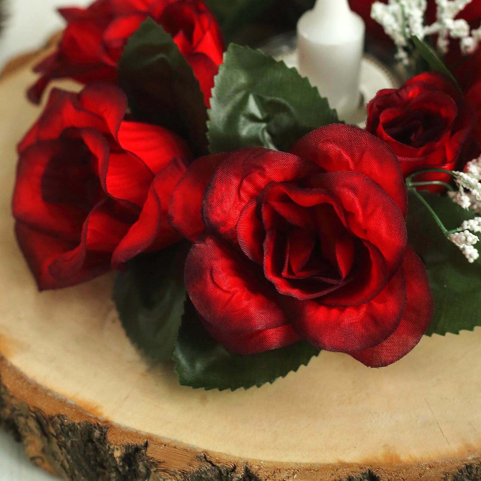 4 Pack 3 Black Red Artificial Silk Rose Flower Candle Ring Wreaths
