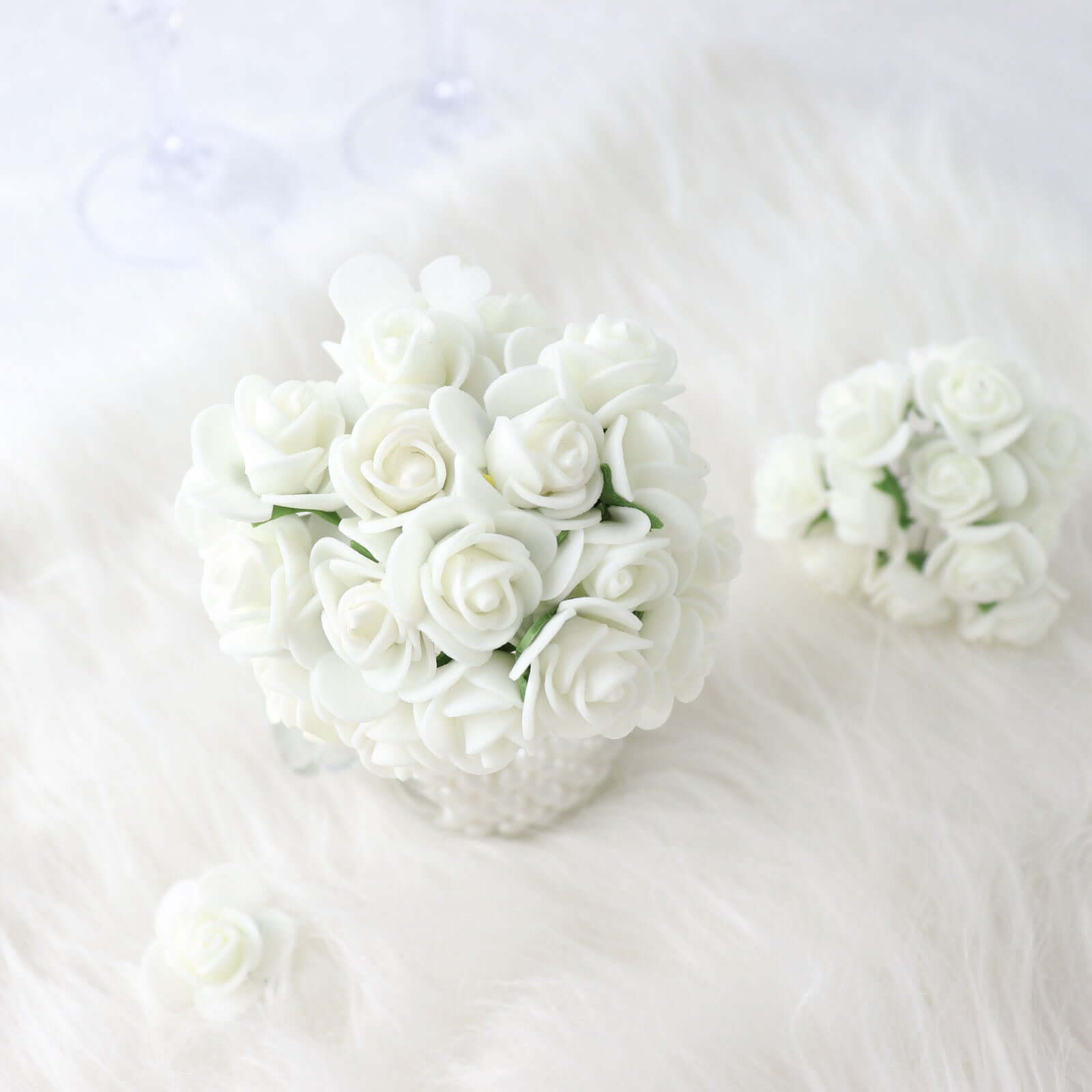 48 Roses 1 Ivory Real Touch Artificial DIY Foam Rose Flowers With Stem, Craft Rose Buds