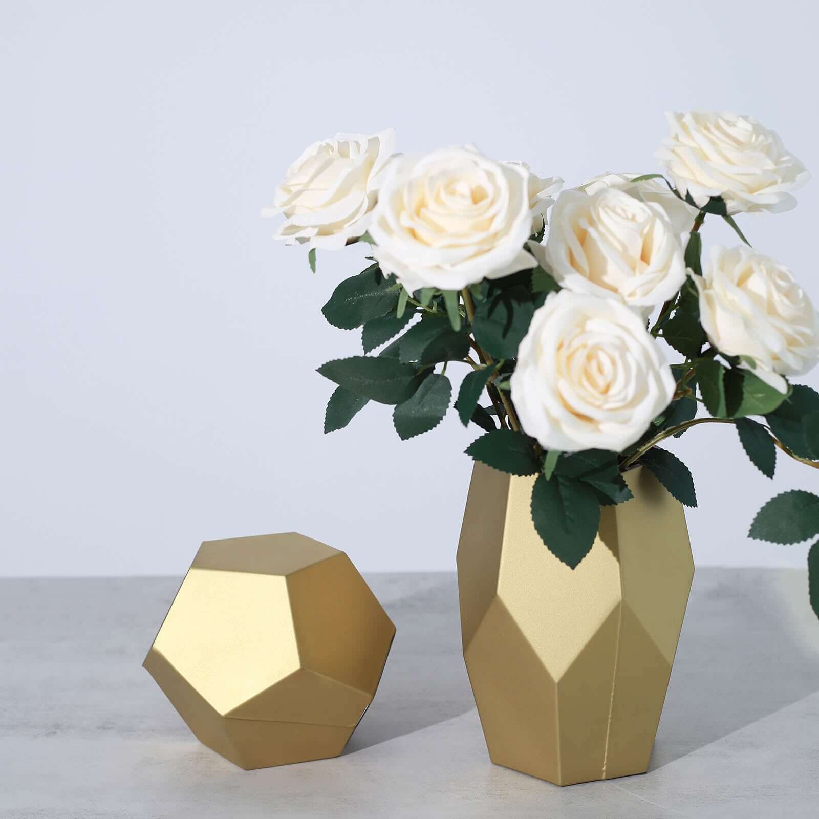 Set of 2 Glass Flower Vases Geometric Design Matte Gold - Stylish Modern Candle Holder Centerpieces 5, 8