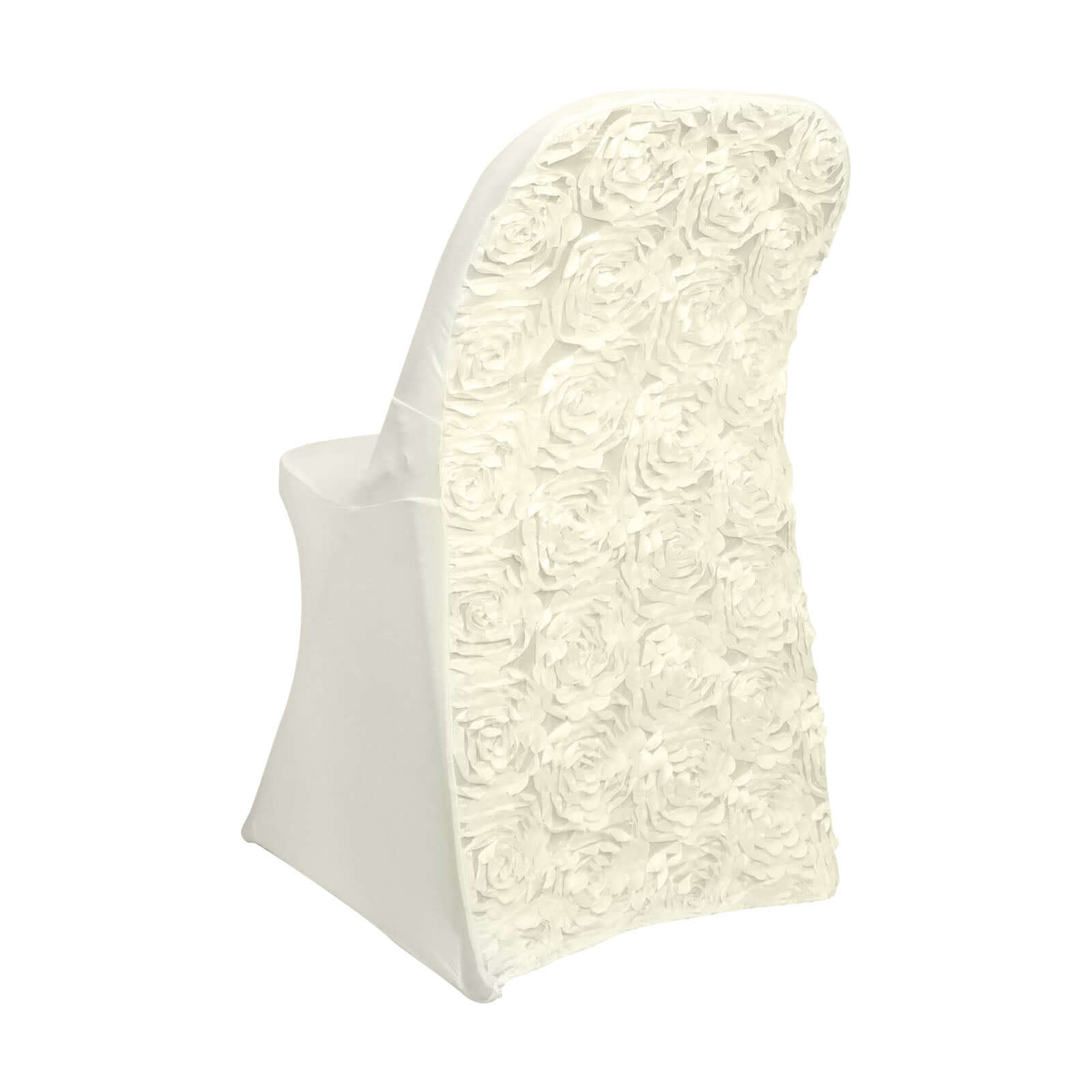 Spandex Chair Cover Ivory for Folding Chairs - Durable Stretch Fitted Slipcover with Satin Rosette Design