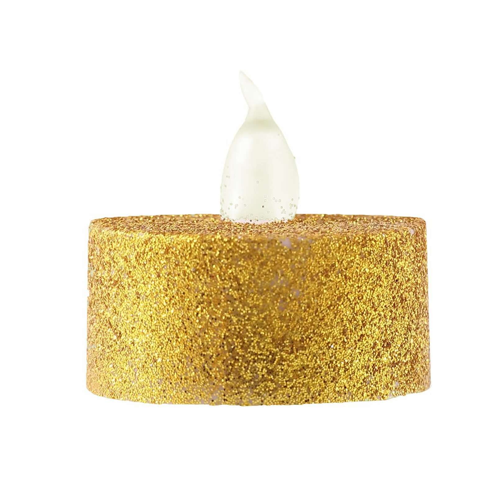 12-Pack LED Tealight Candles Glitter Gold Design - Flameless Battery Operated Tea Lights