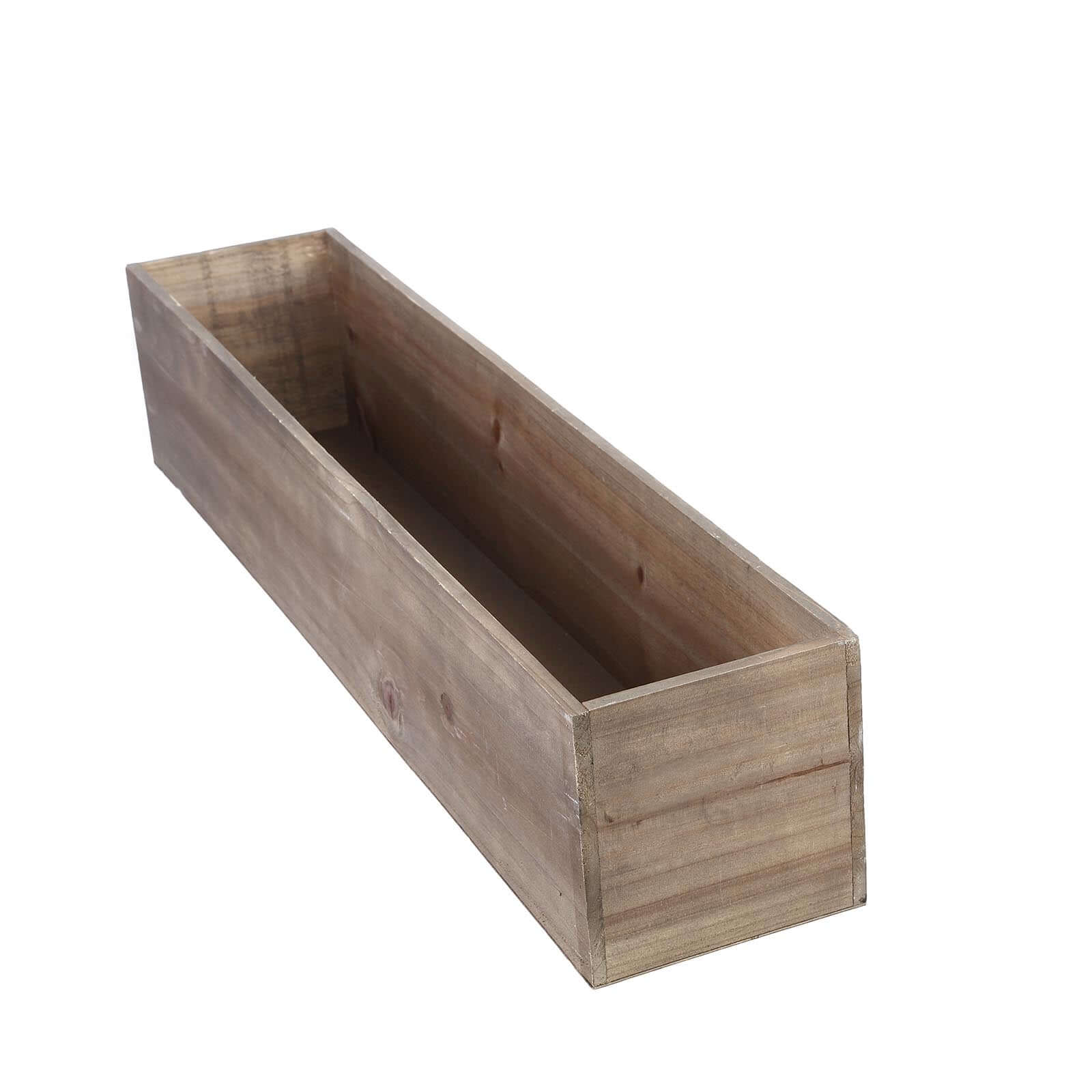 Natural Wood Planter Rectangular Box 30x6- Durable Decor with Removable Plastic Liner for Tables
