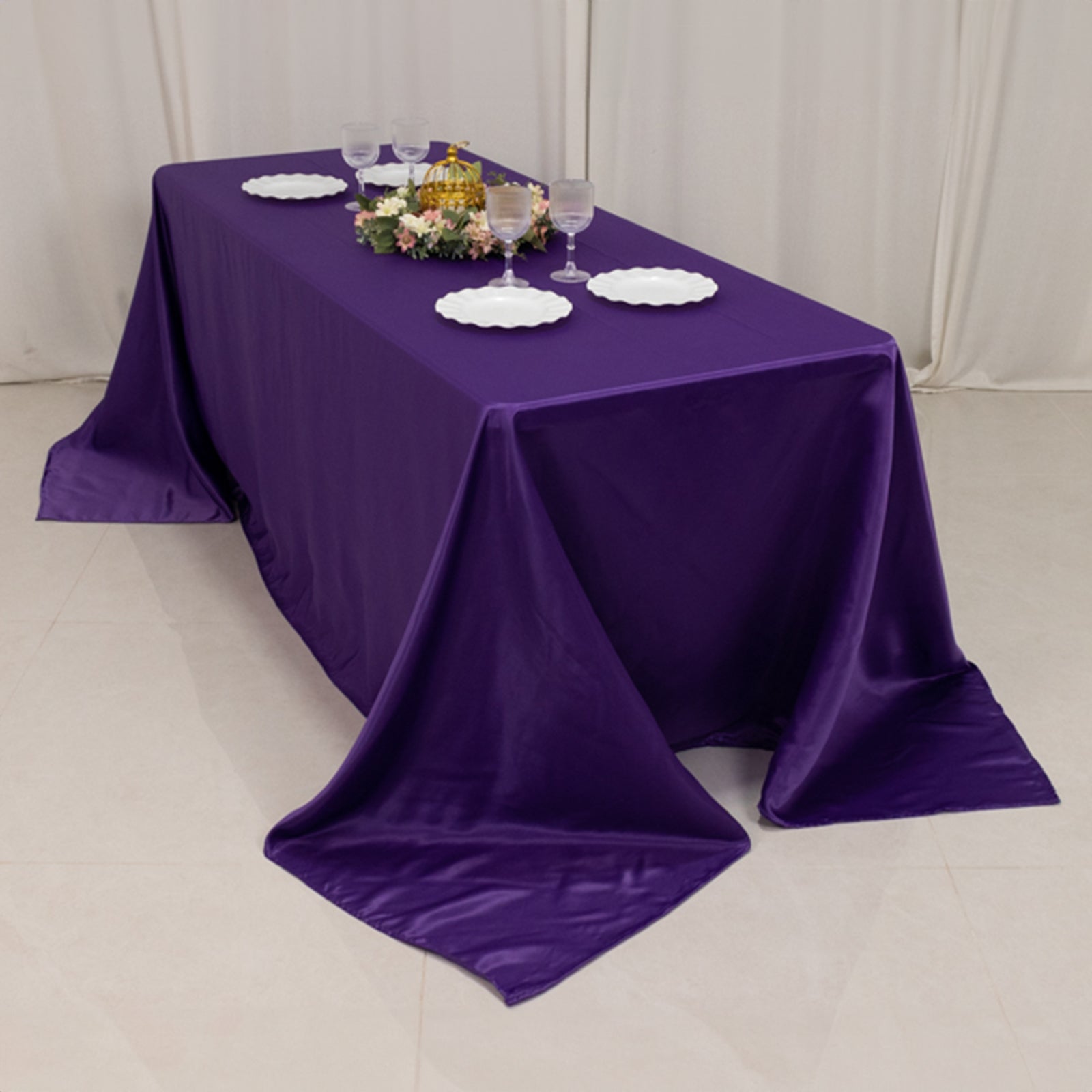 Lamour Satin 90x132 Rectangle Tablecloth Purple - Soft & Silk-Like Seamless Table Cover