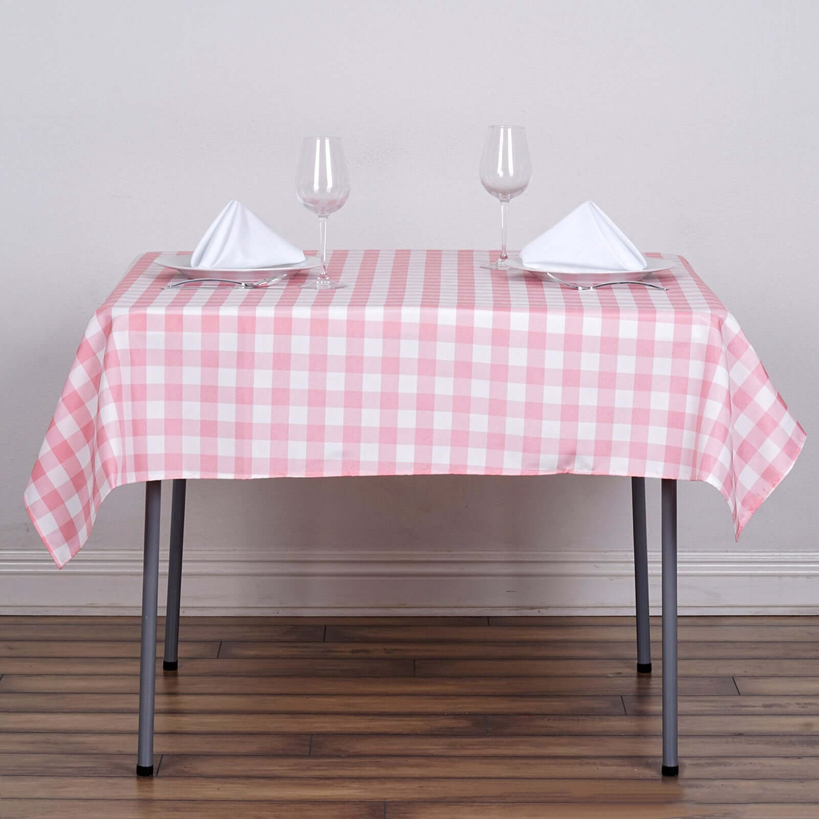 Polyester 54x54 Table Overlay Square Tablecloth White/Rose Quartz - Checkered Buffalo Plaid Design for Casual Table Settings