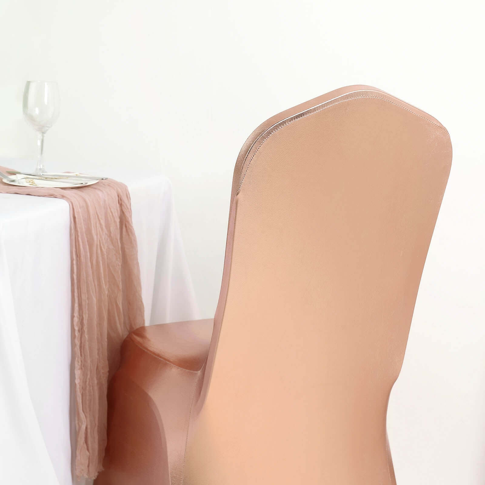 Spandex Banquet Chair Cover Metallic Rose Gold - Glittering Fitted Slipcover