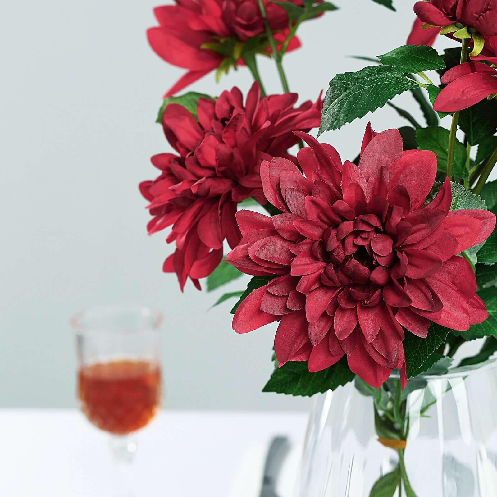 30 Tall Burgundy Artificial Dahlia Silk Flower Stems, Faux Floral Spray