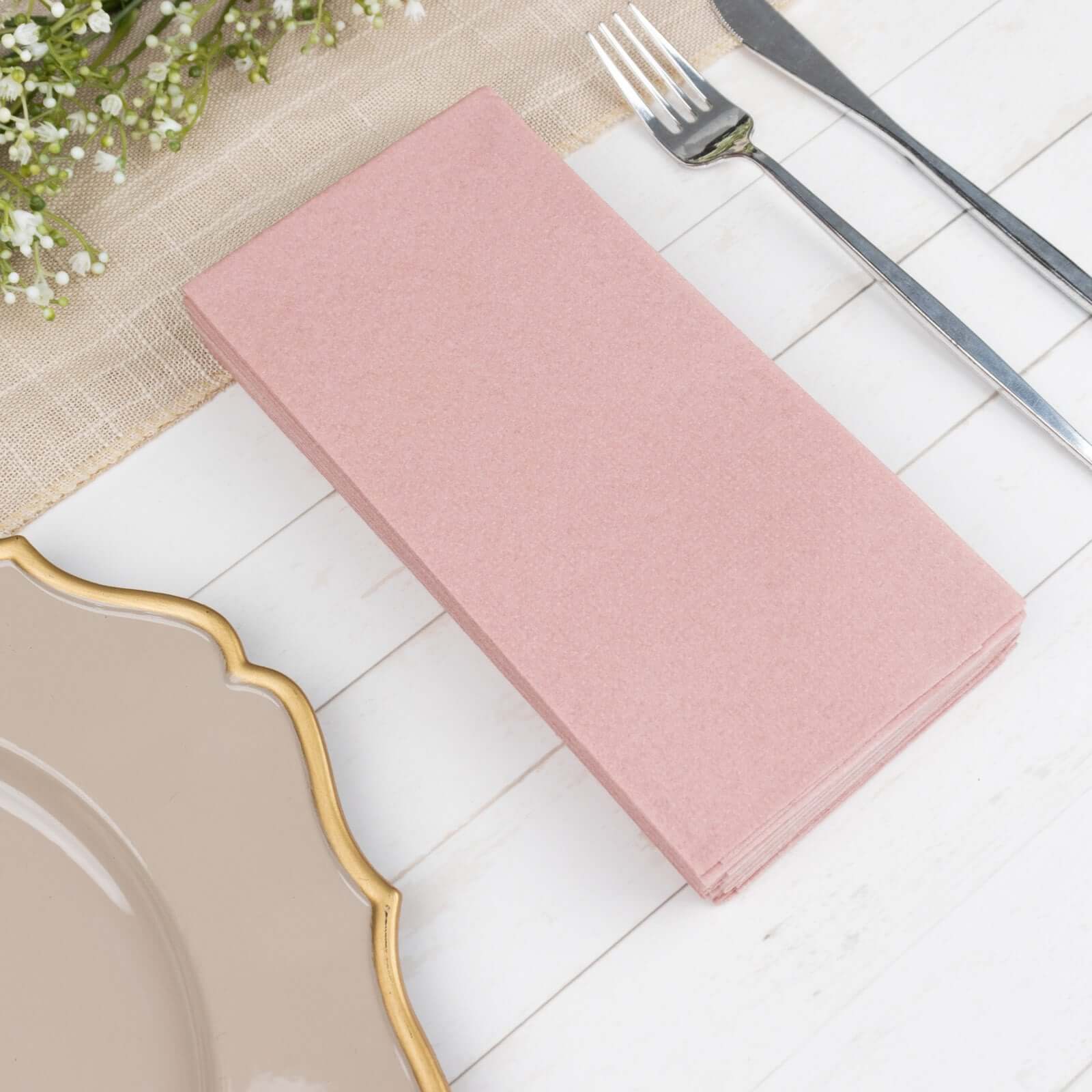 20-Pack Paper Linen-Like Napkins Dusty Rose - Disposable Hygienic Airlaid Guest Towels 8.5x4