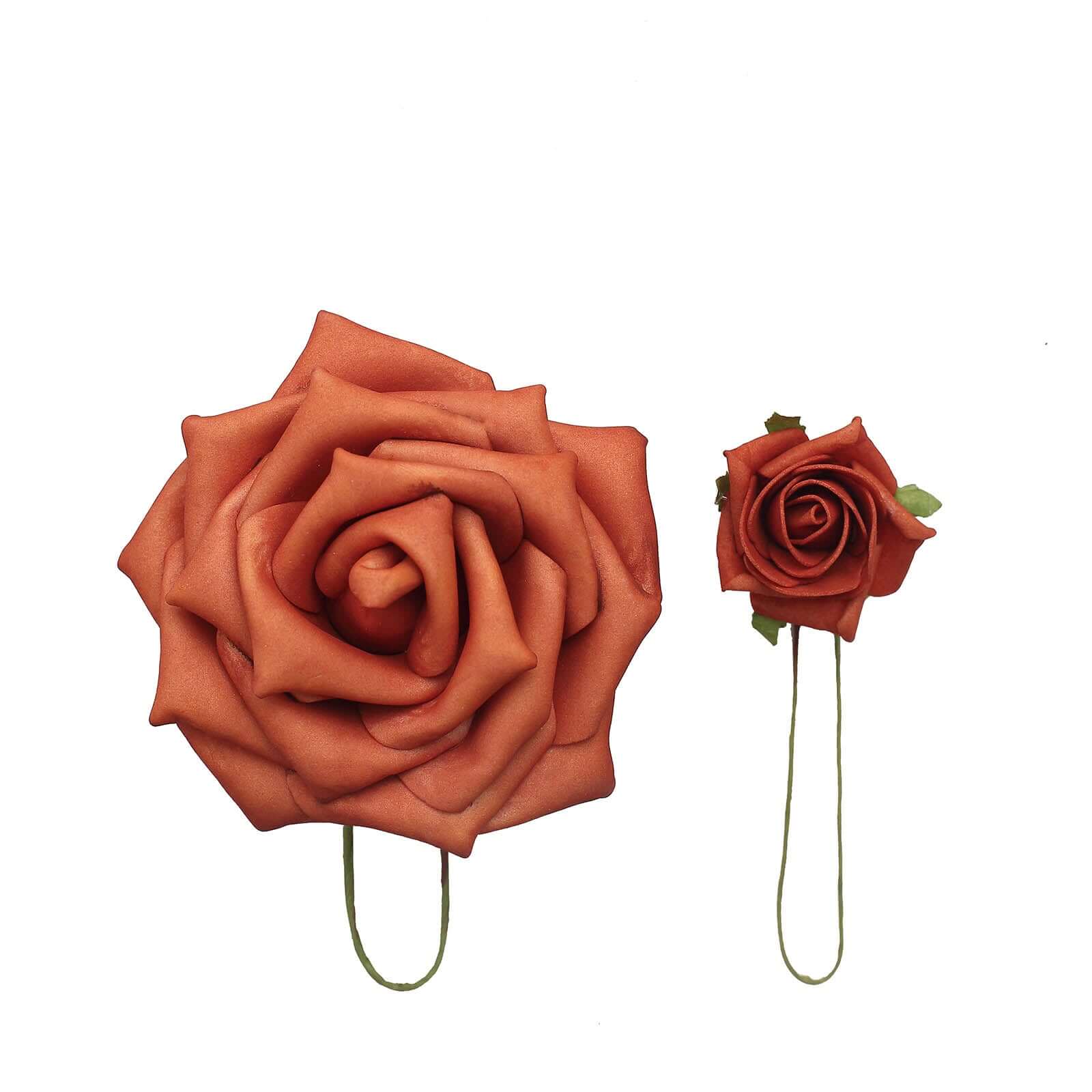 24 Roses 5 Terracotta (Rust) Artificial Foam Flowers With Stem Wire and Leaves