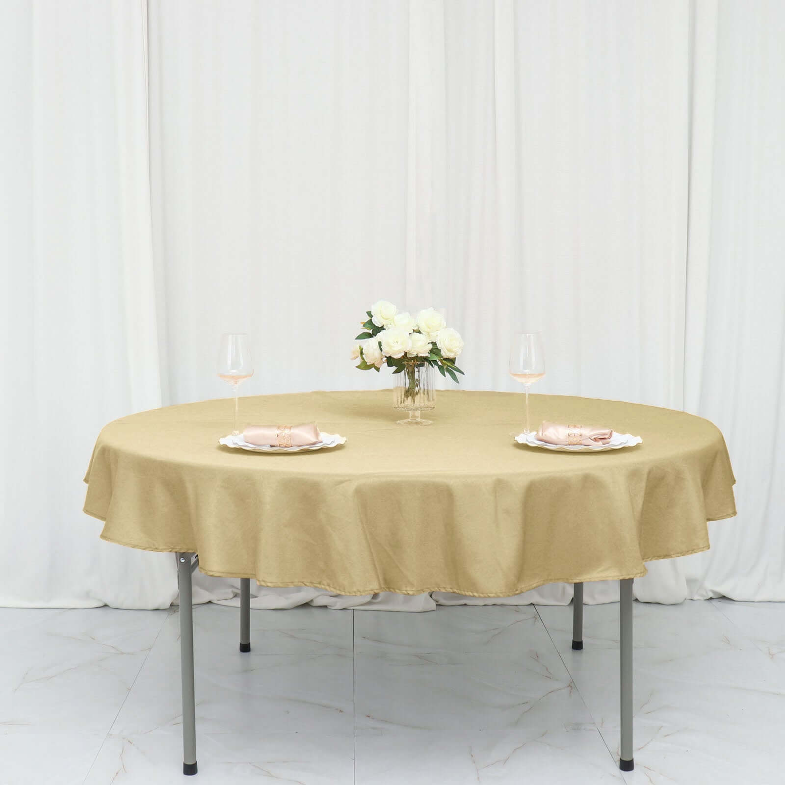 Polyester 70 Round Tablecloth Champagne - Durable & Wrinkle-Resistant Table Cover