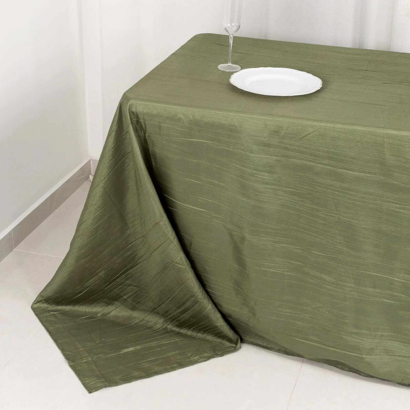 Taffeta 90x132 Rectangle Tablecloth Dusty Sage Green - Seamless Accordion Crinkle Table Cover