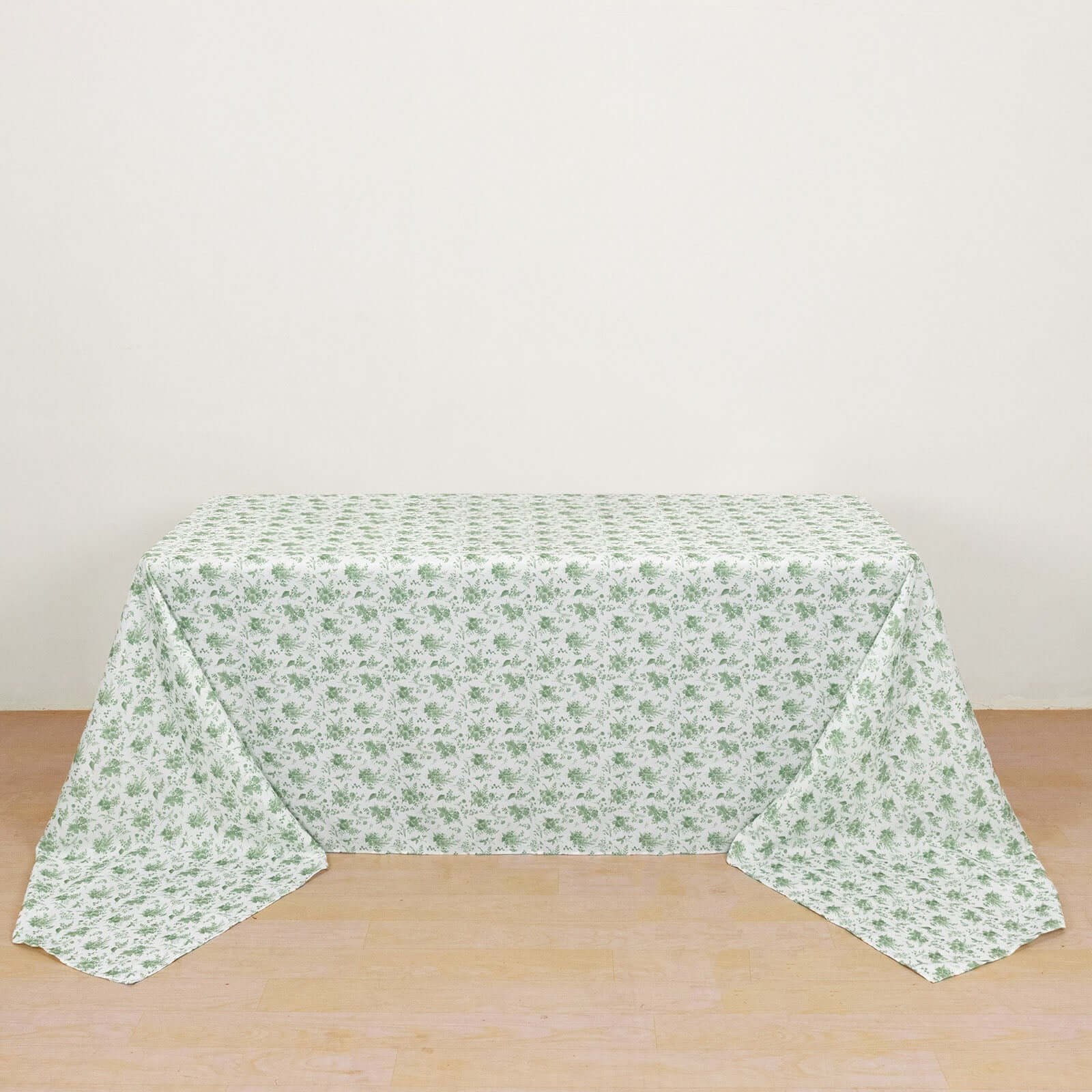 Polyester 90x156 Rectangle Tablecloth Dusty Sage Green French Toile Pattern Seamless Table Cover for Upscale Dining