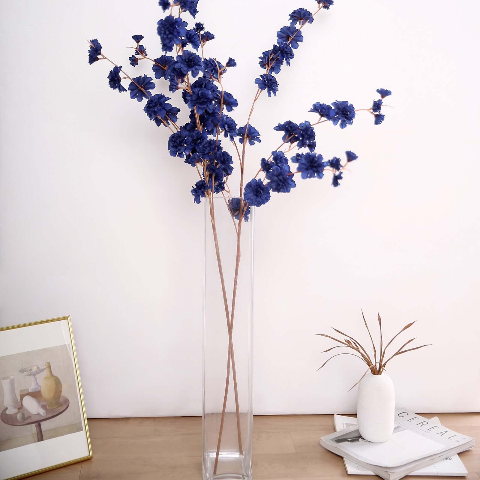 2 Branches 42 Tall Navy Blue Artificial Silk Carnation Flower Stems