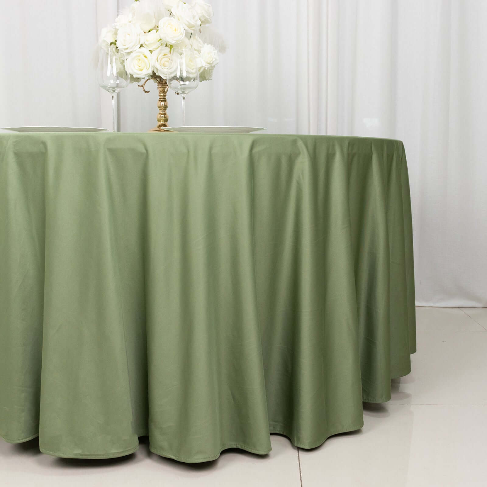 Premium Scuba Round 120 Tablecloth Dusty Sage Green - Wrinkle Free & Stain Resistant Seamless Table Cover