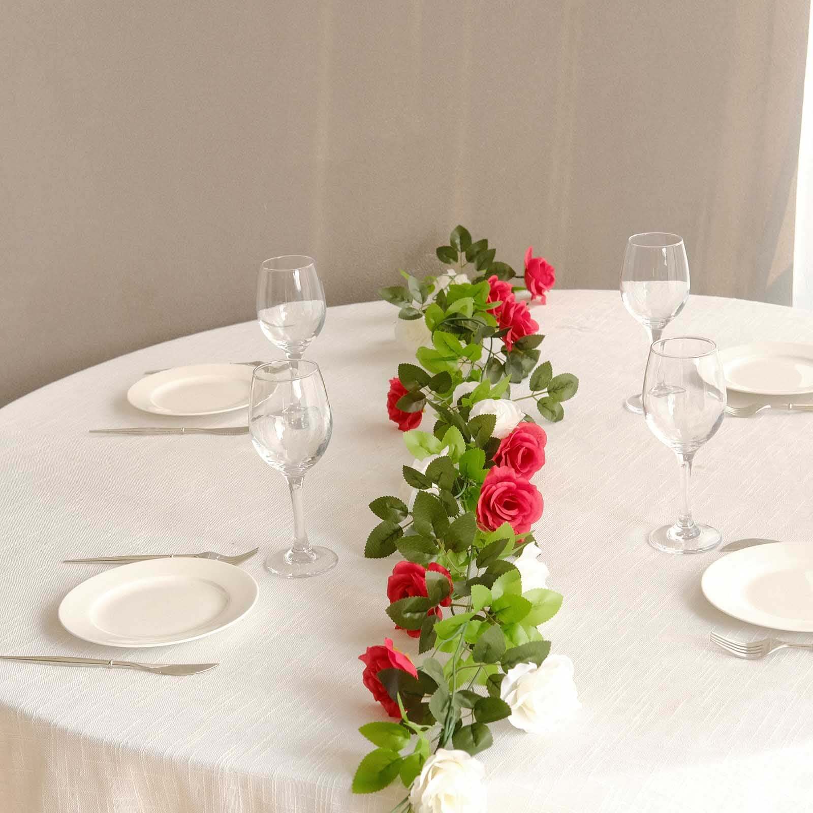 2 Pack 7ft Red Ivory Artificial Silk Flower Garland Mini Rose Vines with 26 Flower Heads