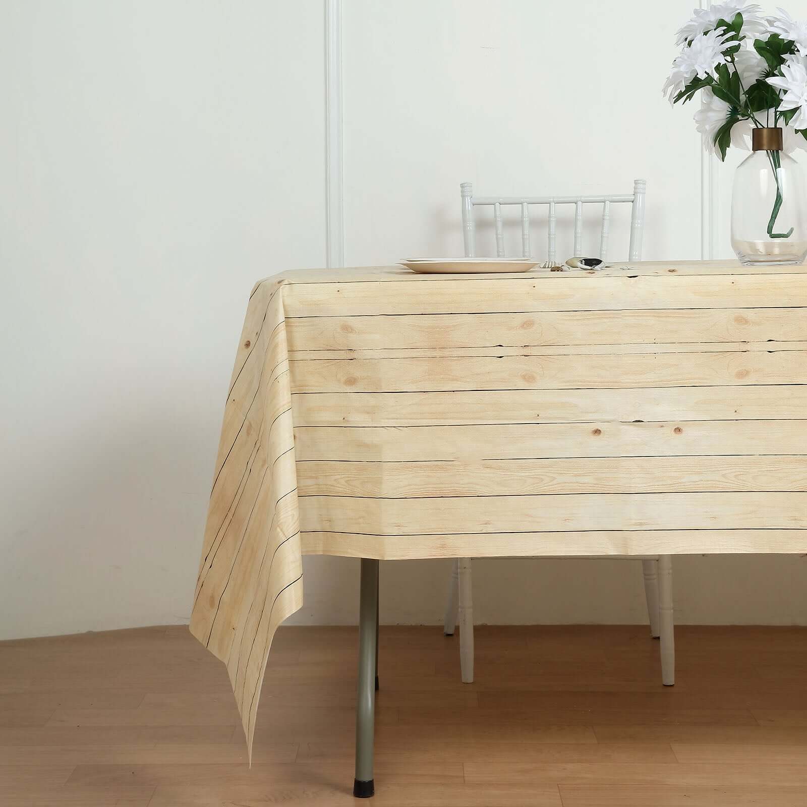 Plastic Table Cover Natural Rectangle with Rustic Wooden Print - Durable PVC Disposable Tablecloth 52x108